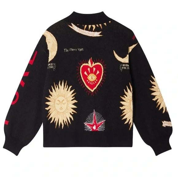 Never Fully Dresses Black  Cardigan with Sun and Moon Embroidery. Size XS. - Picture 2 of 4